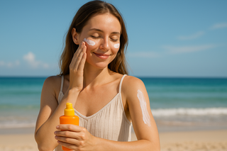 girl using sunscreen
